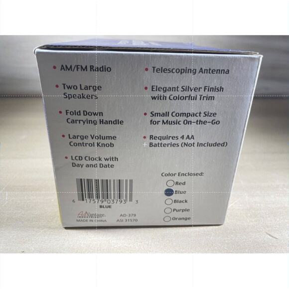 Mini AM/FM Radio Boom Box Digital LCD Clock with Date Day Display Silver & Blue - Picture 3 of 7